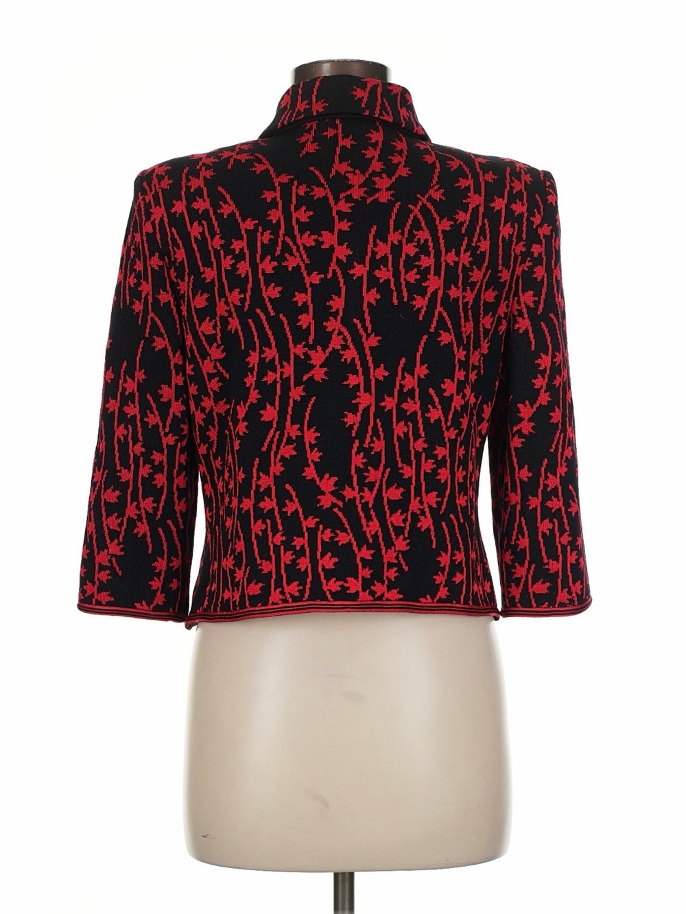 Vintage St. John Collection Marie Gray Black Red Jacquard Zip Jacket Size 8 - Picture 7 of 9